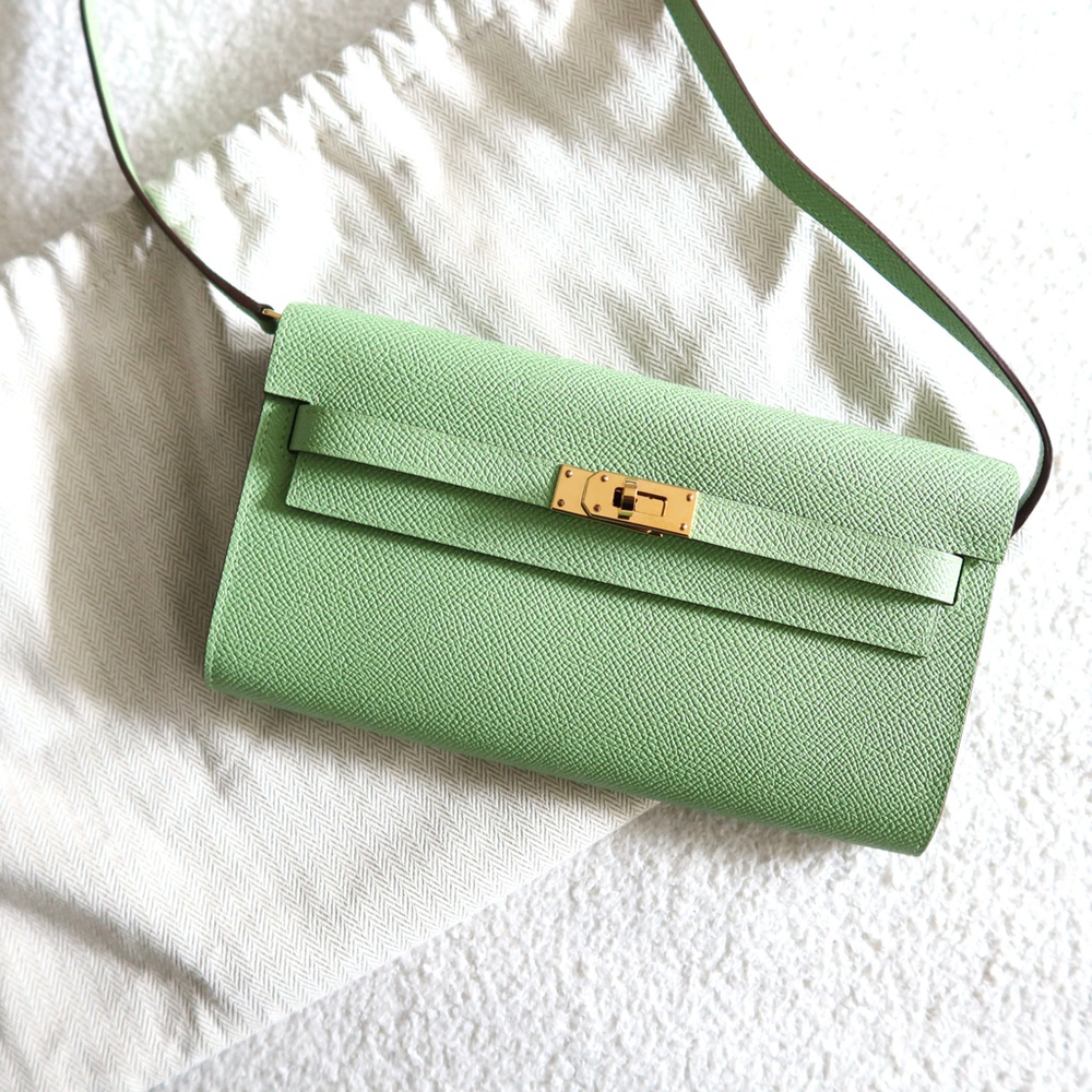 Hermès Kelly To Go Wallet on Strap Epsom Leather Verso Green and Blue GHW